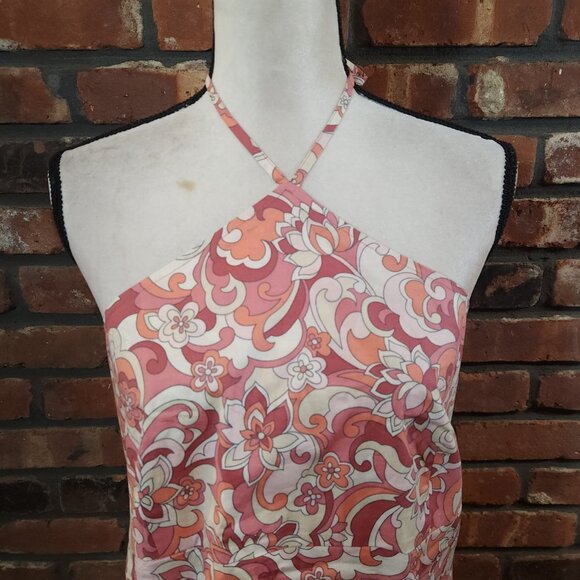 Vintage Old Navy Pink Floral Stretch Halter Top Feminine Y2K Summer Women's L - Picture 2 of 5